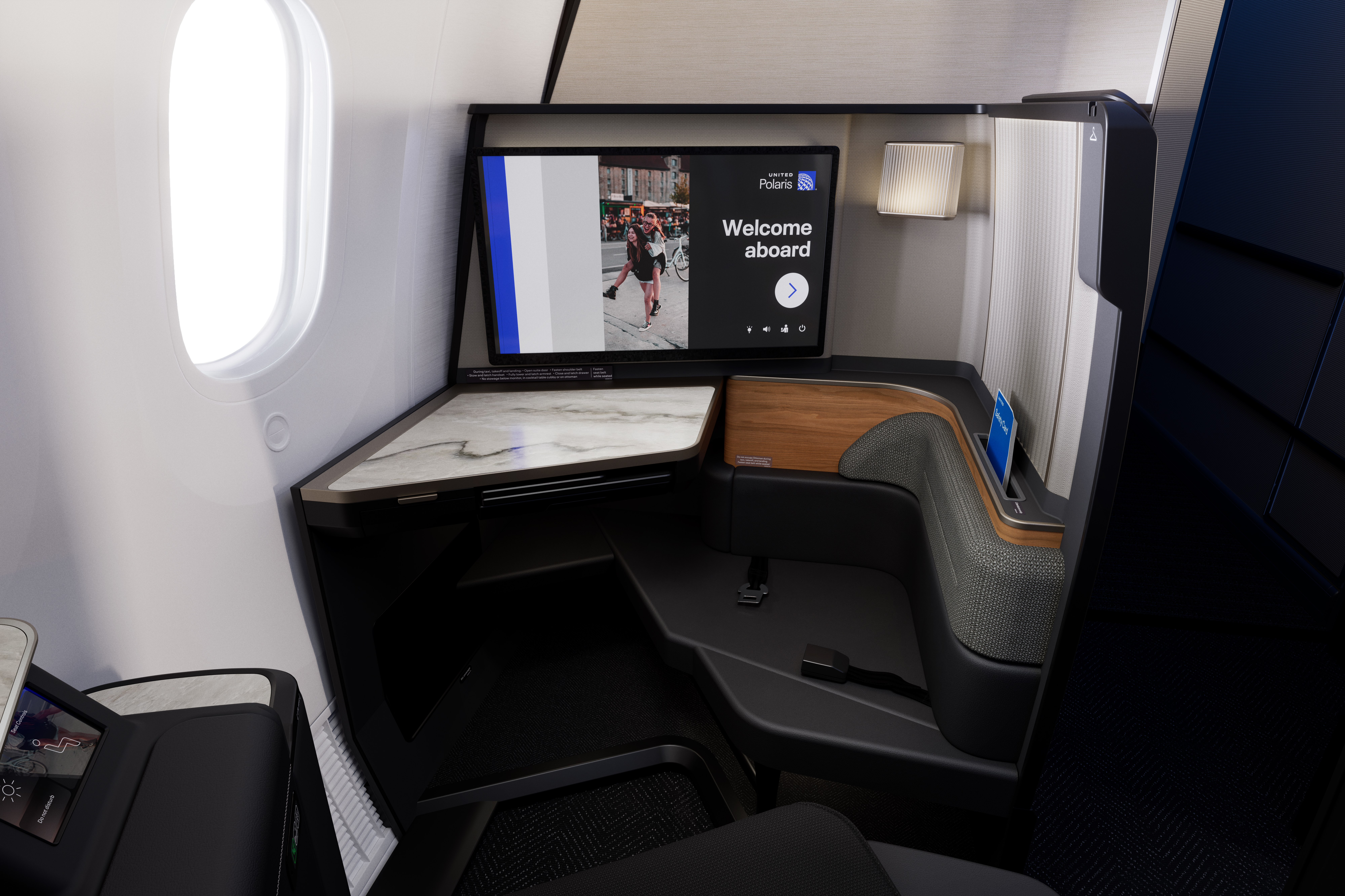 intérieur avion United Airlines