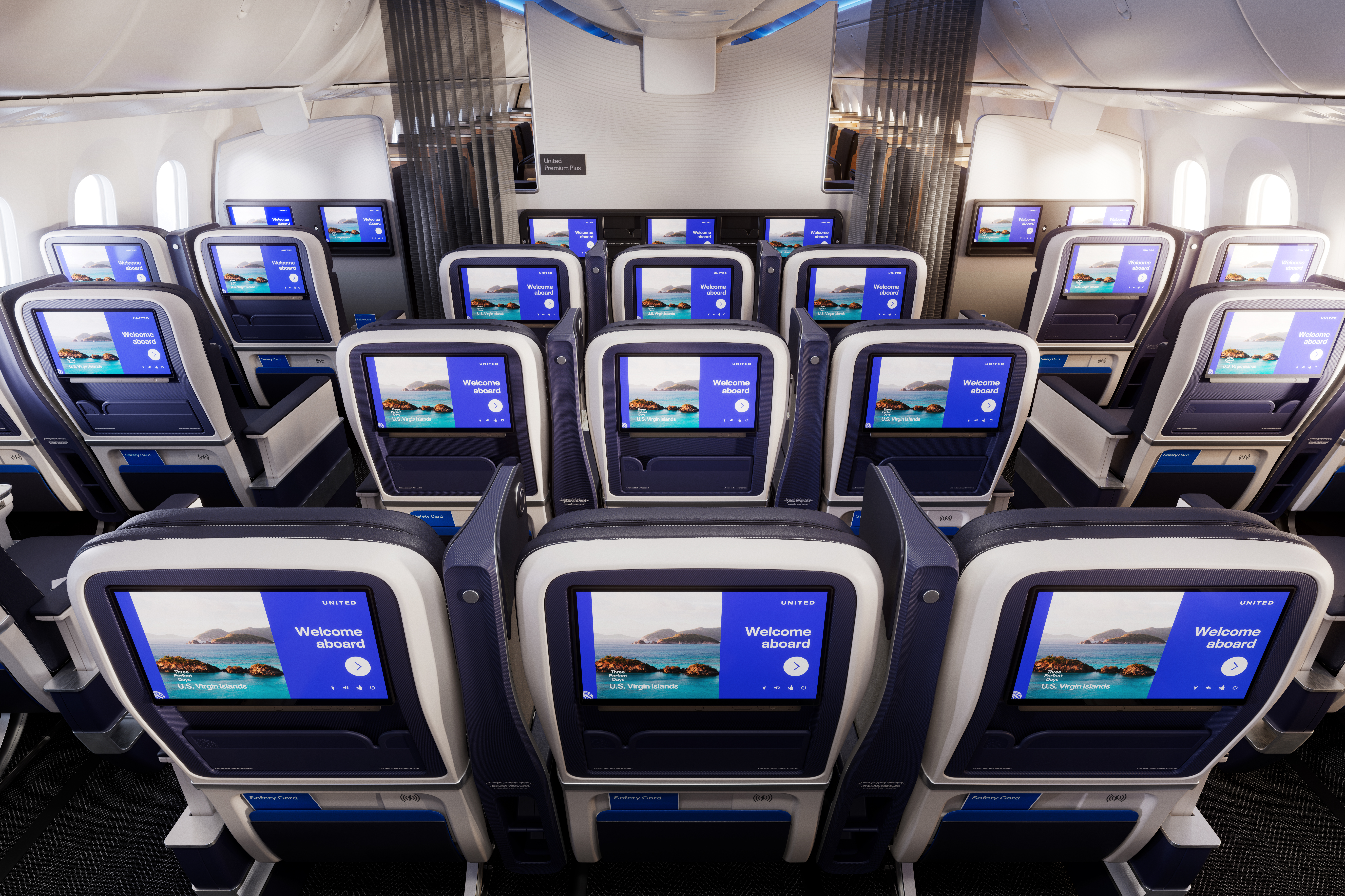 intérieur avion United Airlines