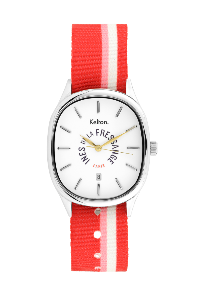 montre Kelton x Ines de La Fressange rouge avec rayure blanche et rose