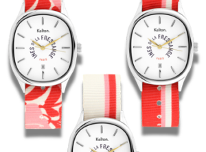série de trois montres rouge-blanche-rose